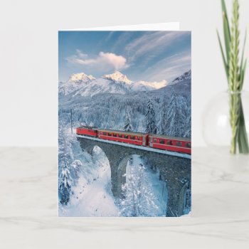Ice & Snow | Red Bernina Express Train Switzerland Card by intothewild at Zazzle