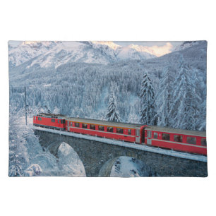 Ice & Snow   Red Bernina Express Train Switzerland Cloth Placemat