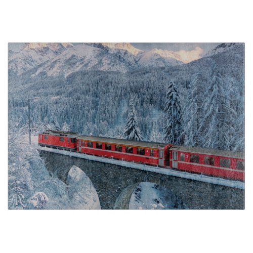 Ice  Snow  Red Bernina Express Train Switzerland Cutting Board