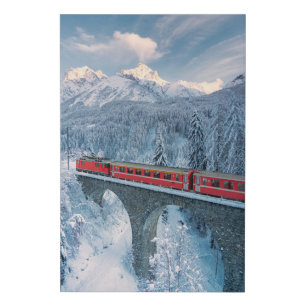 Ice & Snow Red Bernina Express Train Switzerland Faux Canvas Print
