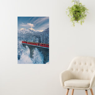 Ice & Snow Red Bernina Express Train Switzerland Foam Board