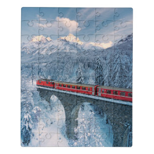 Ice & Snow Red Bernina Express Train Switzerland Jigsaw Puzzle