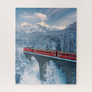 Ice & Snow Red Bernina Express Train Switzerland Jigsaw Puzzle