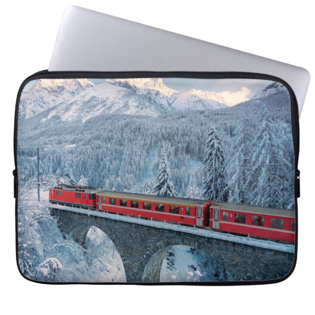 Ice & Snow | Red Bernina Express Train Switzerland Laptop Sleeve (Front)
