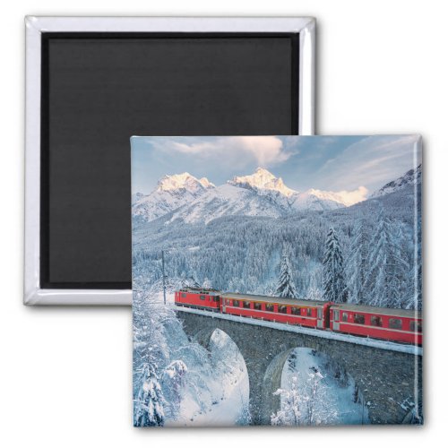 Ice  Snow  Red Bernina Express Train Switzerland Magnet