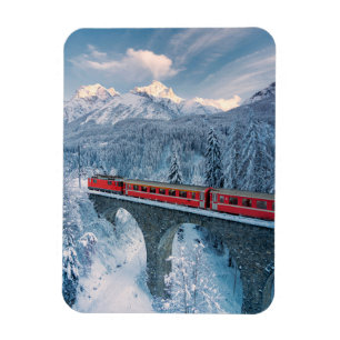 Ice & Snow Red Bernina Express Train Switzerland Magnet