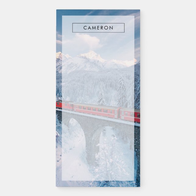 Ice & Snow | Red Bernina Express Train Switzerland Magnetic Notepad (Front)