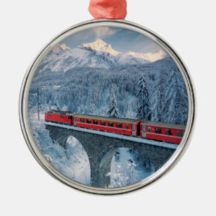 Ice & Snow   Red Bernina Express Train Switzerland Metal Ornament