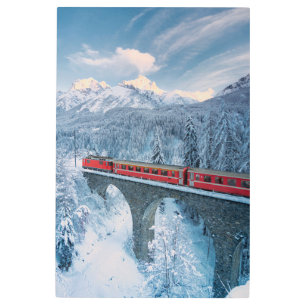 Ice & Snow Red Bernina Express Train Switzerland Metal Print