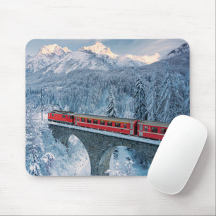 Ice & Snow Red Bernina Express Train Switzerland Mouse Pad