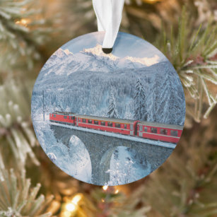 Ice & Snow   Red Bernina Express Train Switzerland Ornament