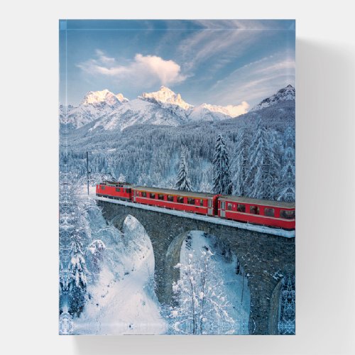Ice  Snow  Red Bernina Express Train Switzerland Paperweight