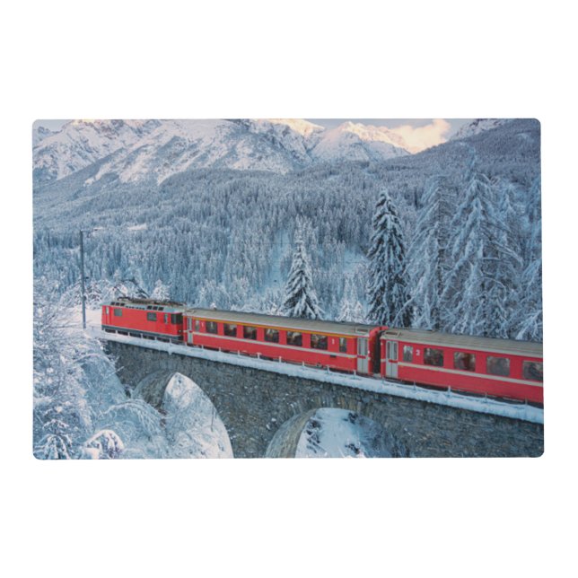 Ice & Snow | Red Bernina Express Train Switzerland Placemat (Front)
