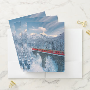 Ice & Snow Red Bernina Express Train Switzerland Pocket Folder