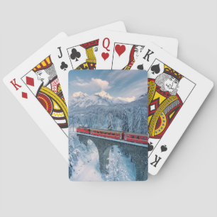 Ice & Snow Red Bernina Express Train Switzerland Poker Cards