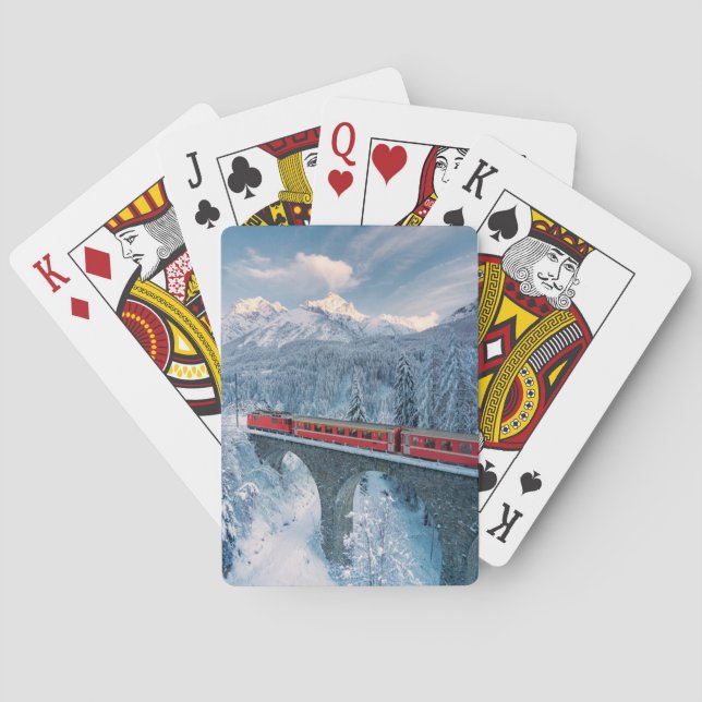 Ice & Snow | Red Bernina Express Train Switzerland Poker Cards (Back)