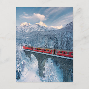 Ice & Snow Red Bernina Express Train Switzerland Postcard