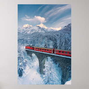 Ice & Snow Red Bernina Express Train Switzerland Poster