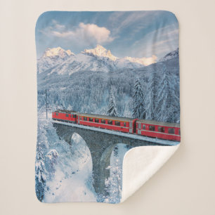 Ice & Snow   Red Bernina Express Train Switzerland Sherpa Blanket