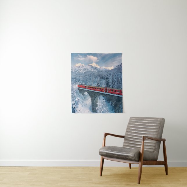 Ice & Snow | Red Bernina Express Train Switzerland Tapestry (In Situ)