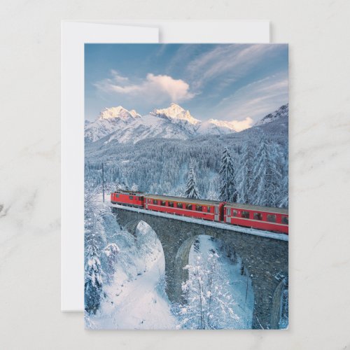 Ice  Snow  Red Bernina Express Train Switzerland Thank You Card