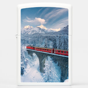 Ice & Snow   Red Bernina Express Train Switzerland Zippo Lighter