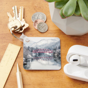 Ice & Snow Red Bridge in Winter, Japan Keychain