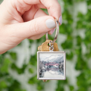 Ice & Snow Red Bridge in Winter, Japan Keychain
