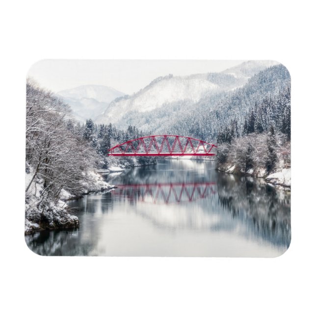 Ice & Snow | Red Bridge in Winter, Japan Magnet (Horizontal)
