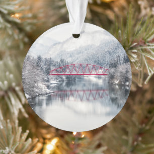 Ice & Snow Red Bridge in Winter, Japan Ornament