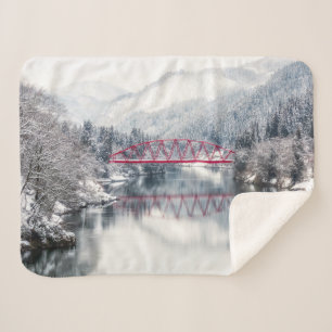 Ice & Snow   Red Bridge in Winter, Japan Sherpa Blanket