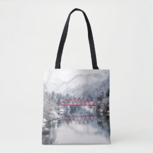 Ice & Snow   Red Bridge in Winter, Japan Tote Bag