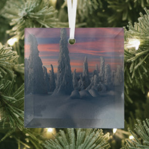 Ice & Snow Snow Covered Trees, Lapland, Finland Glass Ornament