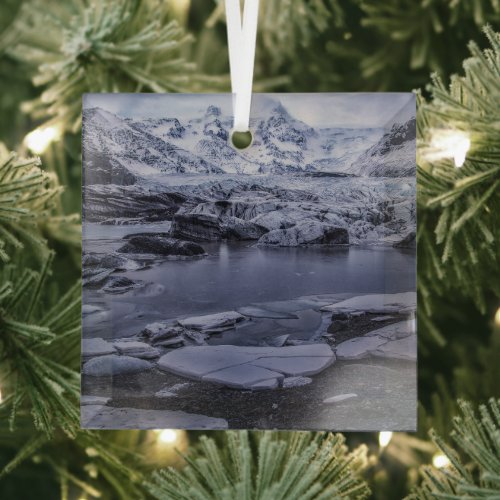 Ice  Snow  Slheimajkull Glacier Iceland Glass Ornament