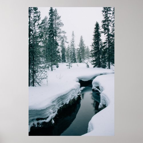 Ice  Snow  Stream in a Snowy Winter Landscape Poster