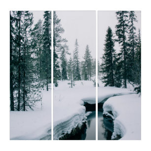 Ice & Snow   Stream in a Snowy Winter Landscape Triptych