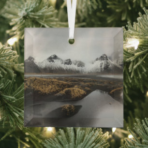 Ice & Snow Vestrahorn Mountain, Iceland Glass Ornament
