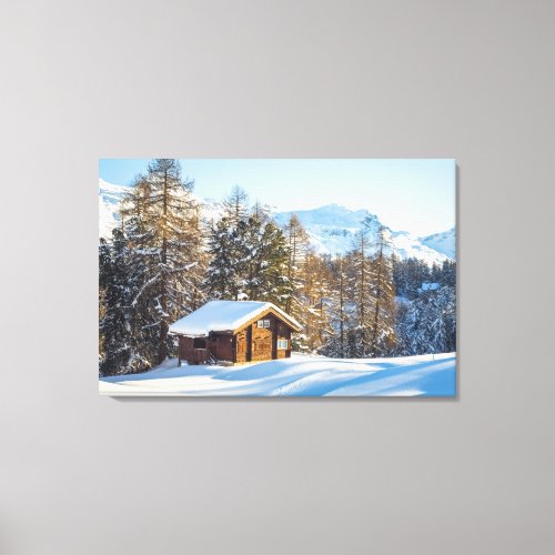 Ice  Snow  Winter Log Cabin Swiss Alps Canvas Print