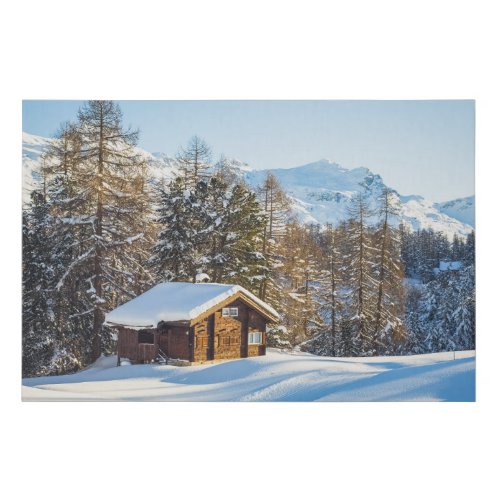 Ice  Snow  Winter Log Cabin Swiss Alps Faux Canvas Print