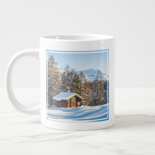 Ice  Snow  Winter Log Cabin Swiss Alps Giant Coffee Mug