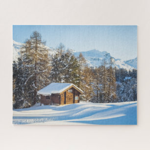 Ice & Snow Winter Log Cabin Swiss Alps Jigsaw Puzzle