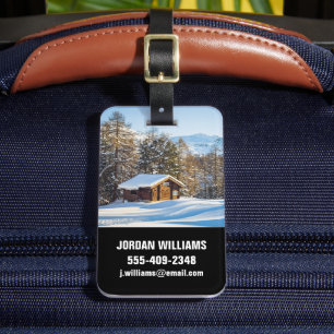Ice & Snow Winter Log Cabin Swiss Alps Luggage Tag