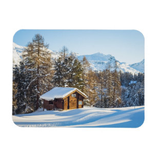Ice & Snow   Winter Log Cabin Swiss Alps Magnet