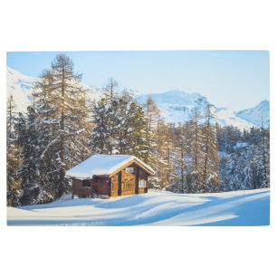 Ice & Snow Winter Log Cabin Swiss Alps Metal Print