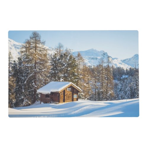 Ice  Snow  Winter Log Cabin Swiss Alps Placemat