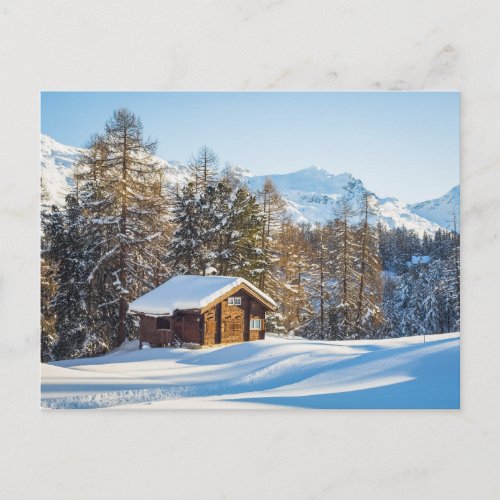 Ice  Snow  Winter Log Cabin Swiss Alps Postcard