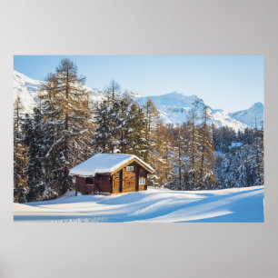 Ice & Snow Winter Log Cabin Swiss Alps Poster