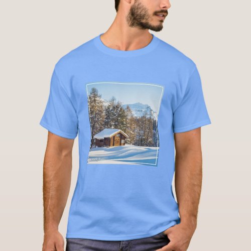 Ice  Snow  Winter Log Cabin Swiss Alps T_Shirt