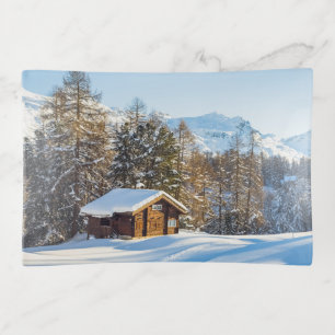 Ice & Snow Winter Log Cabin Swiss Alps Trinket Tray