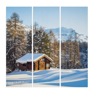 Ice & Snow Winter Log Cabin Swiss Alps Triptych